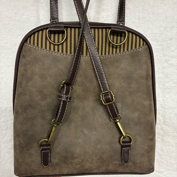 Sunflower Bee Mini Backpack Chala Brown Boho Vegan Leather Convertible Bag - Picture 4 of 12